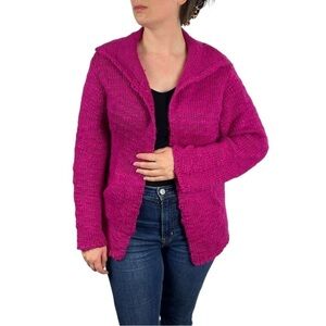 SIGRID OLSEN SO BLUE CHUNKY KNIT WOOL BLEND OPEN FRONT CARDIGAN SWEATER